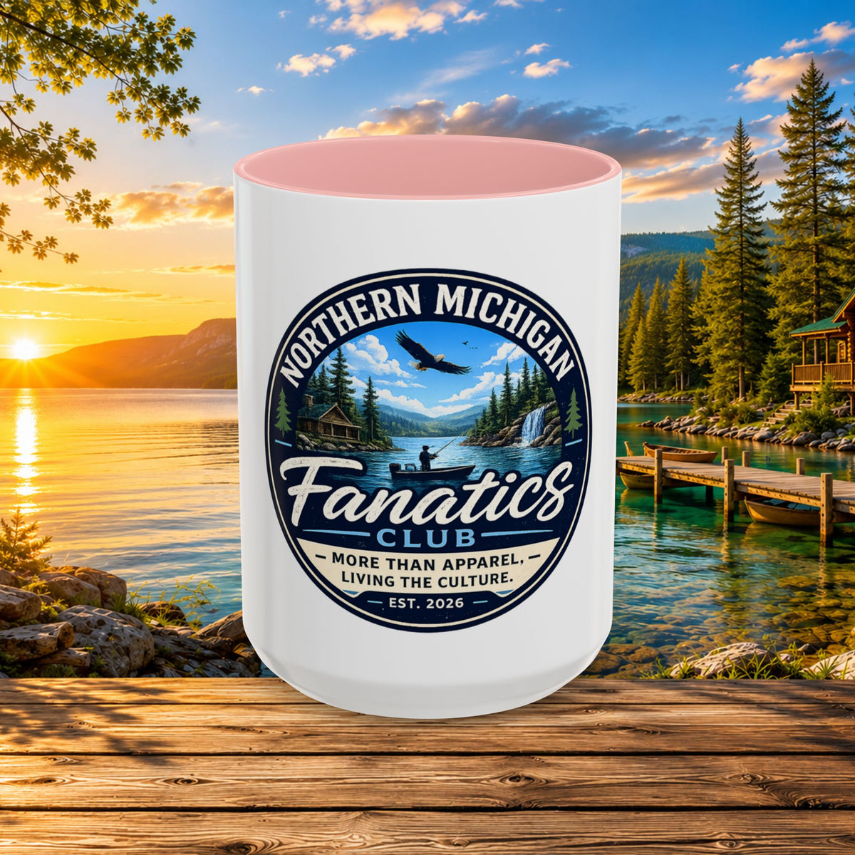 Northern Michigan Fanatics Club Coffee Mug – Scenic Lake Cabin Design (11/15oz)