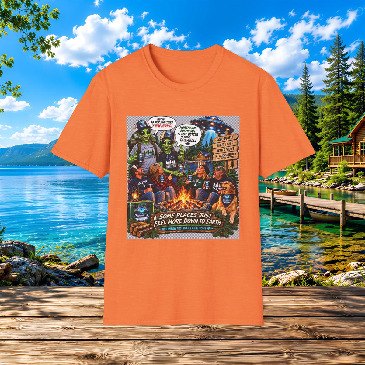 Camping & UFOs Graphic T-Shirt — "Some Places Just Feel More Down to Earth"
