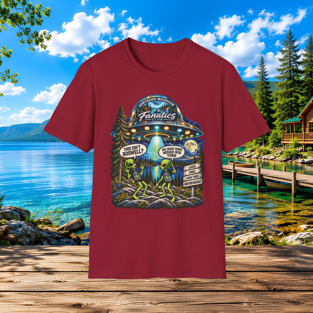 Alien's and UFO - Did we miss our turn?  Where is Roswell? — "The Real Fanatics" UFO Night Adventure Tee