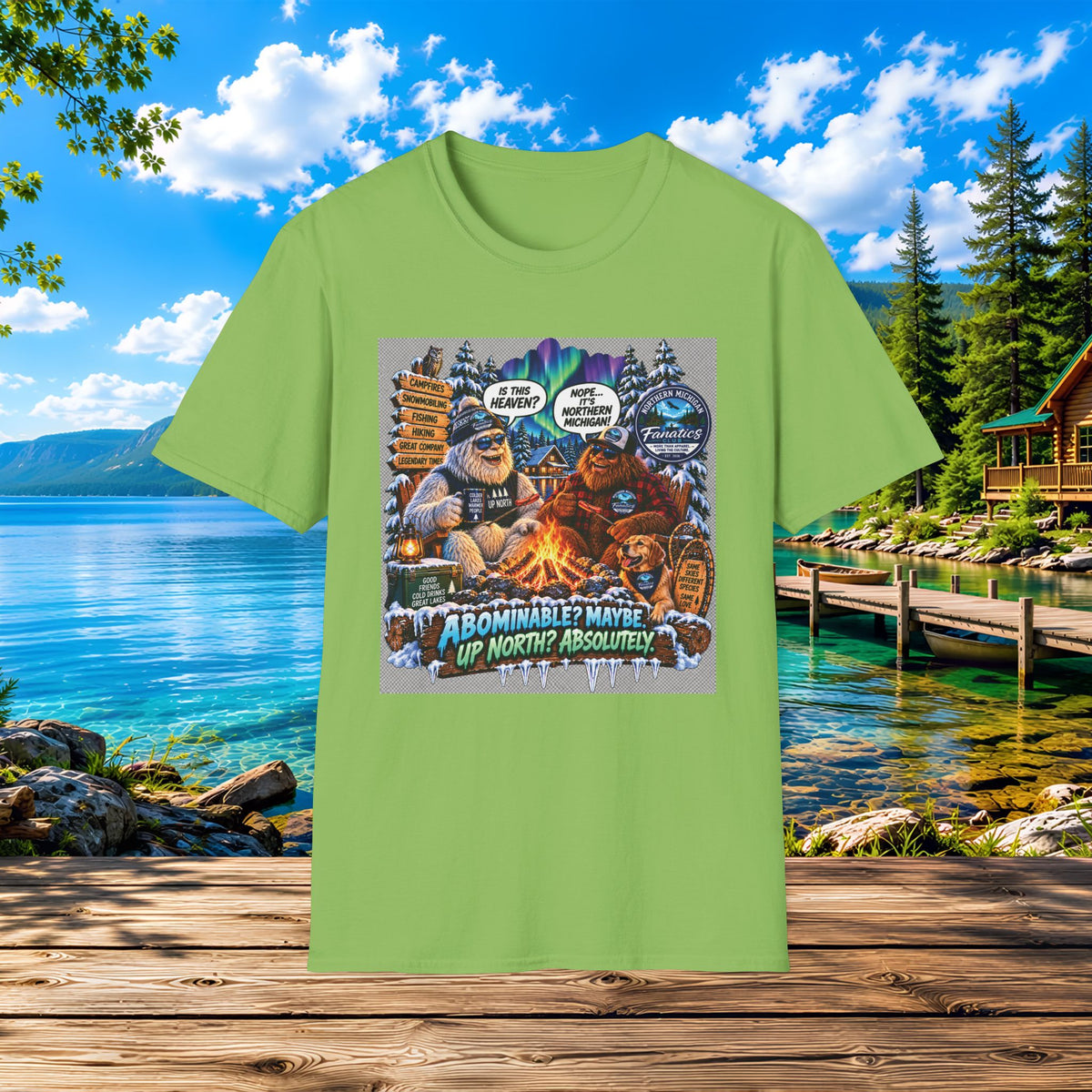 Bigfoot Campfire T-Shirt — "Abominable? Maybe Up North? Absolutely!" Outdoor Camping Graphic Tee