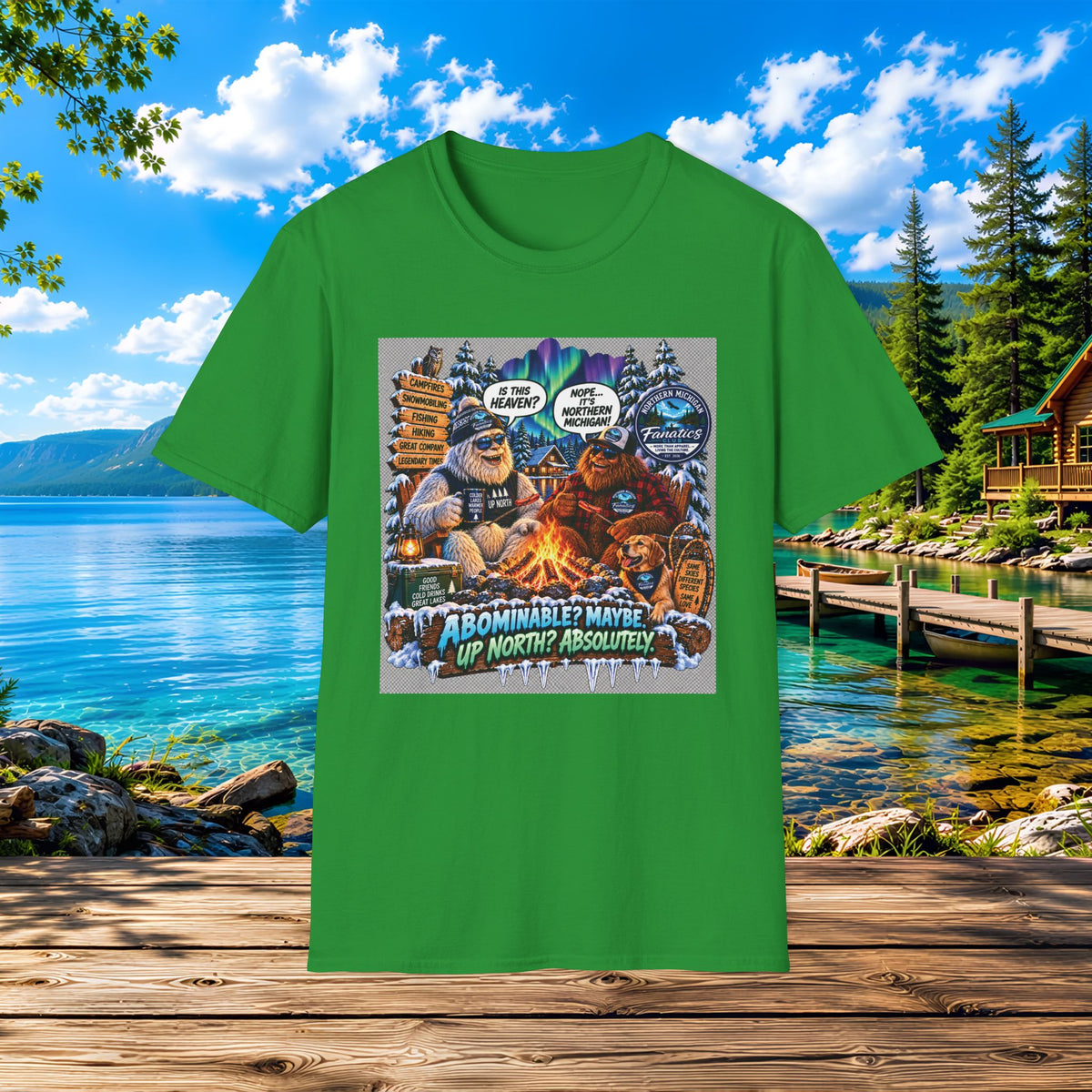 Bigfoot Campfire T-Shirt — "Abominable? Maybe Up North? Absolutely!" Outdoor Camping Graphic Tee