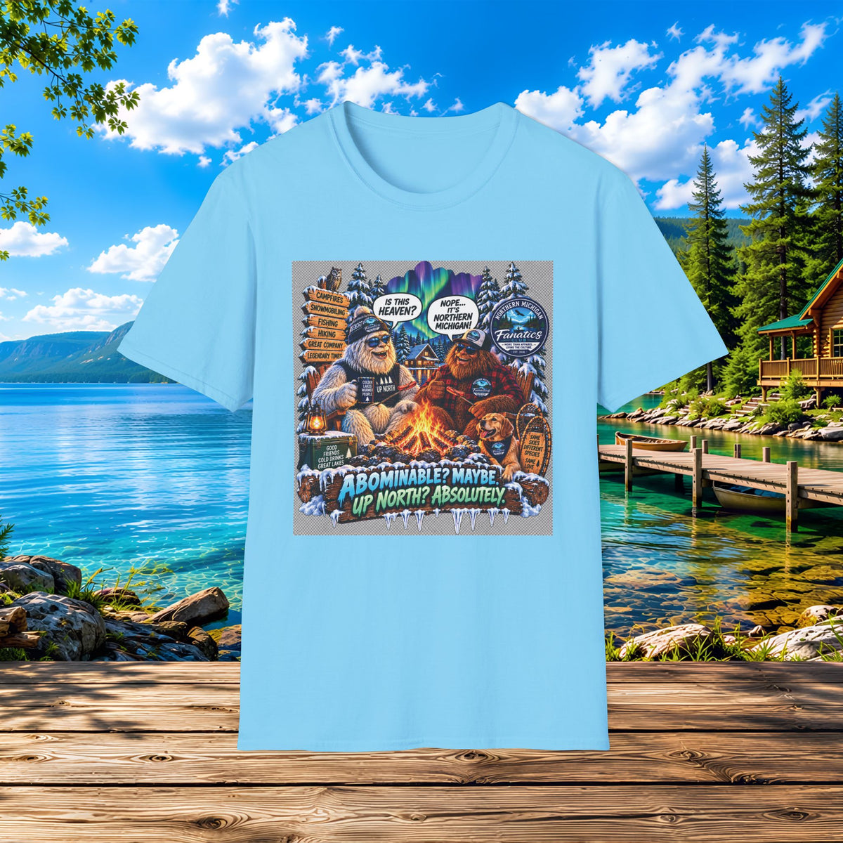 Bigfoot Campfire T-Shirt — "Abominable? Maybe Up North? Absolutely!" Outdoor Camping Graphic Tee