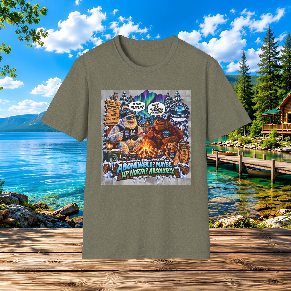 Bigfoot Campfire T-Shirt — "Abominable? Maybe Up North? Absolutely!" Outdoor Camping Graphic Tee