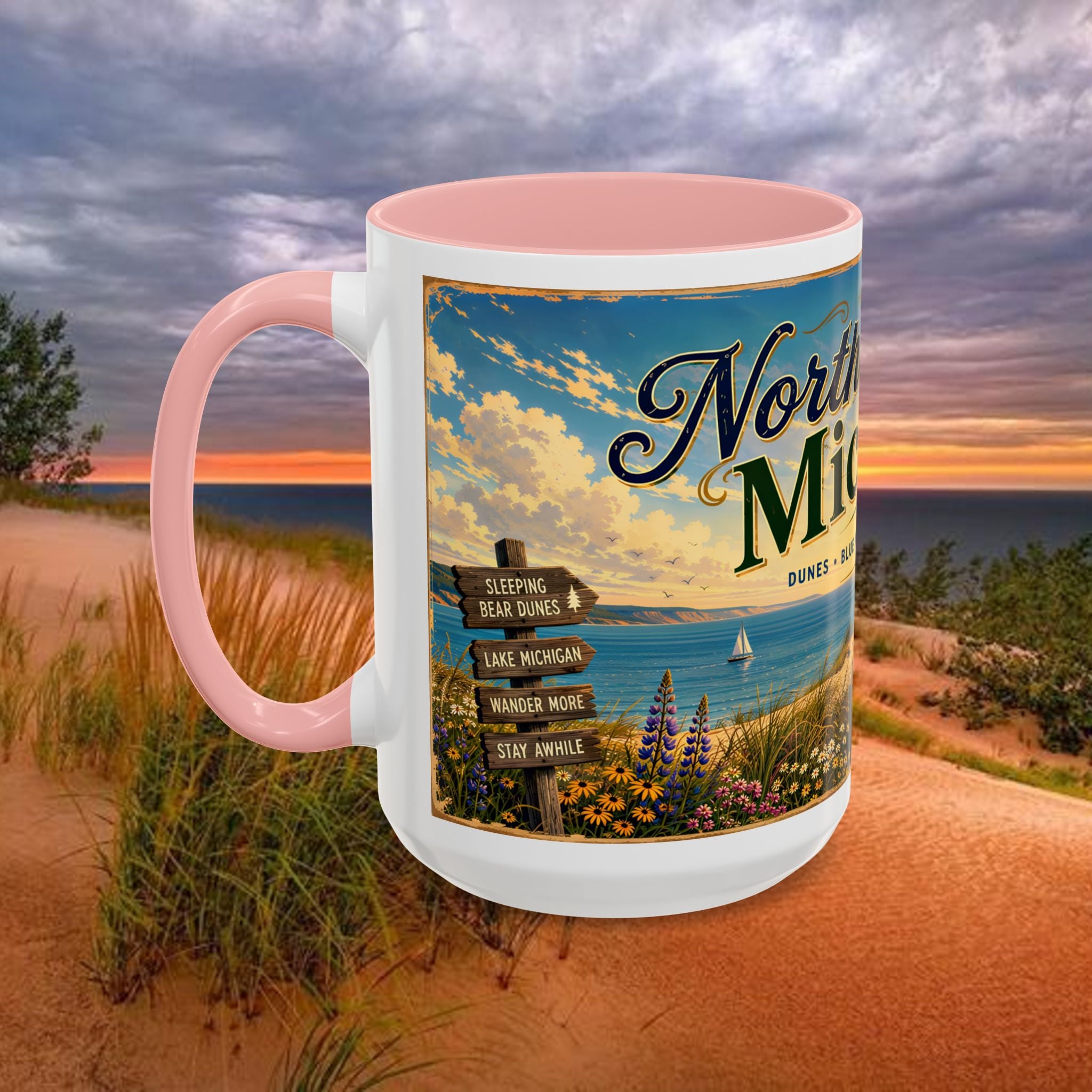 Northern Michigan Coffee Mug — Scenic Dunes Sunset Accent Mug (11/15oz)