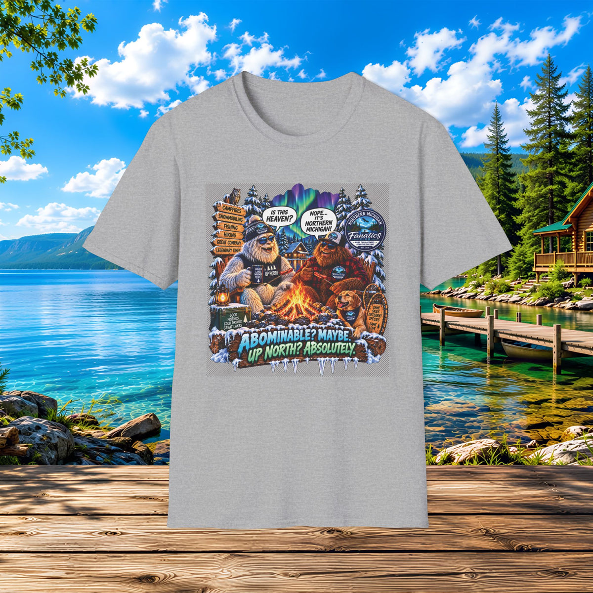 Bigfoot Campfire T-Shirt — "Abominable? Maybe Up North? Absolutely!" Outdoor Camping Graphic Tee
