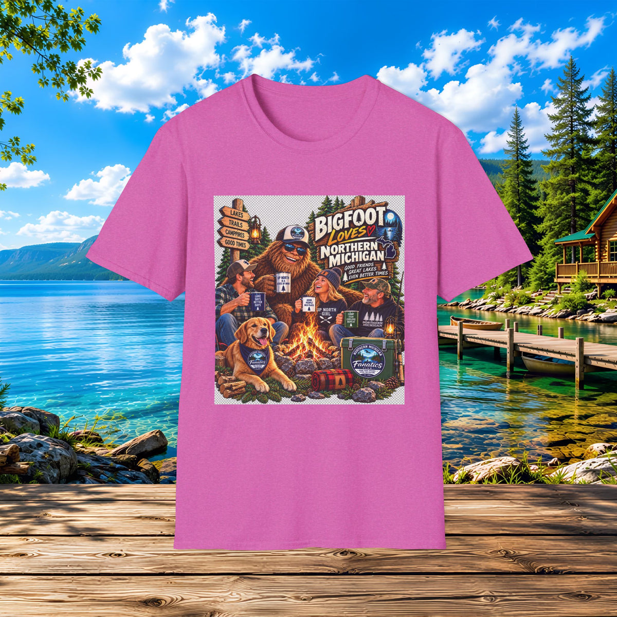 Bigfoot Loves Northern Michigan T-Shirt — Campfire Sasquatch Adventure Tee