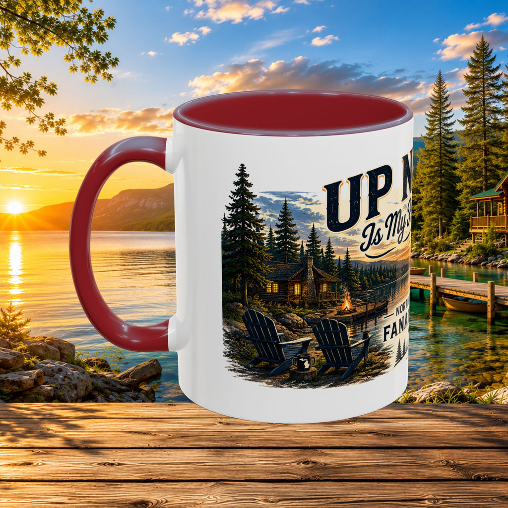 Up North Is My Happy Place Coffee Mug — Northern Michigan Scenic Accent Mug (11/15oz)
