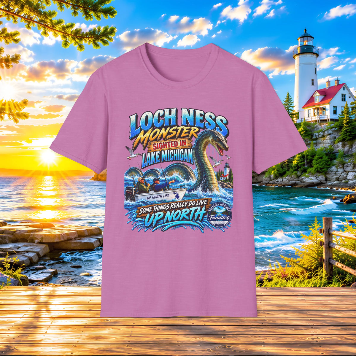 Loch Ness Monster Sighted in Lake Michigan T-Shirt — Funny Retro Nautical Graphic Tee