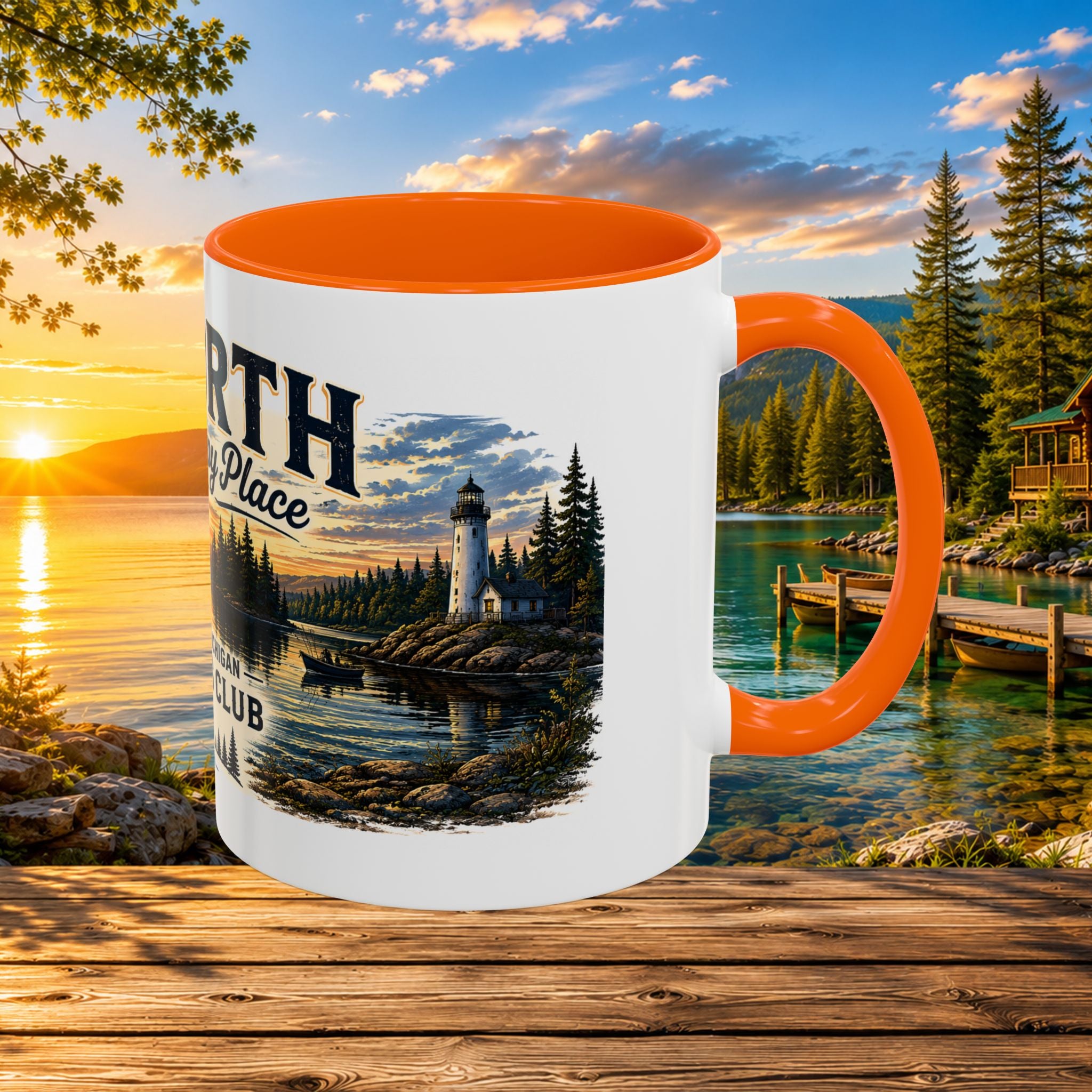Up North Is My Happy Place Coffee Mug — Northern Michigan Scenic Accent Mug (11/15oz)