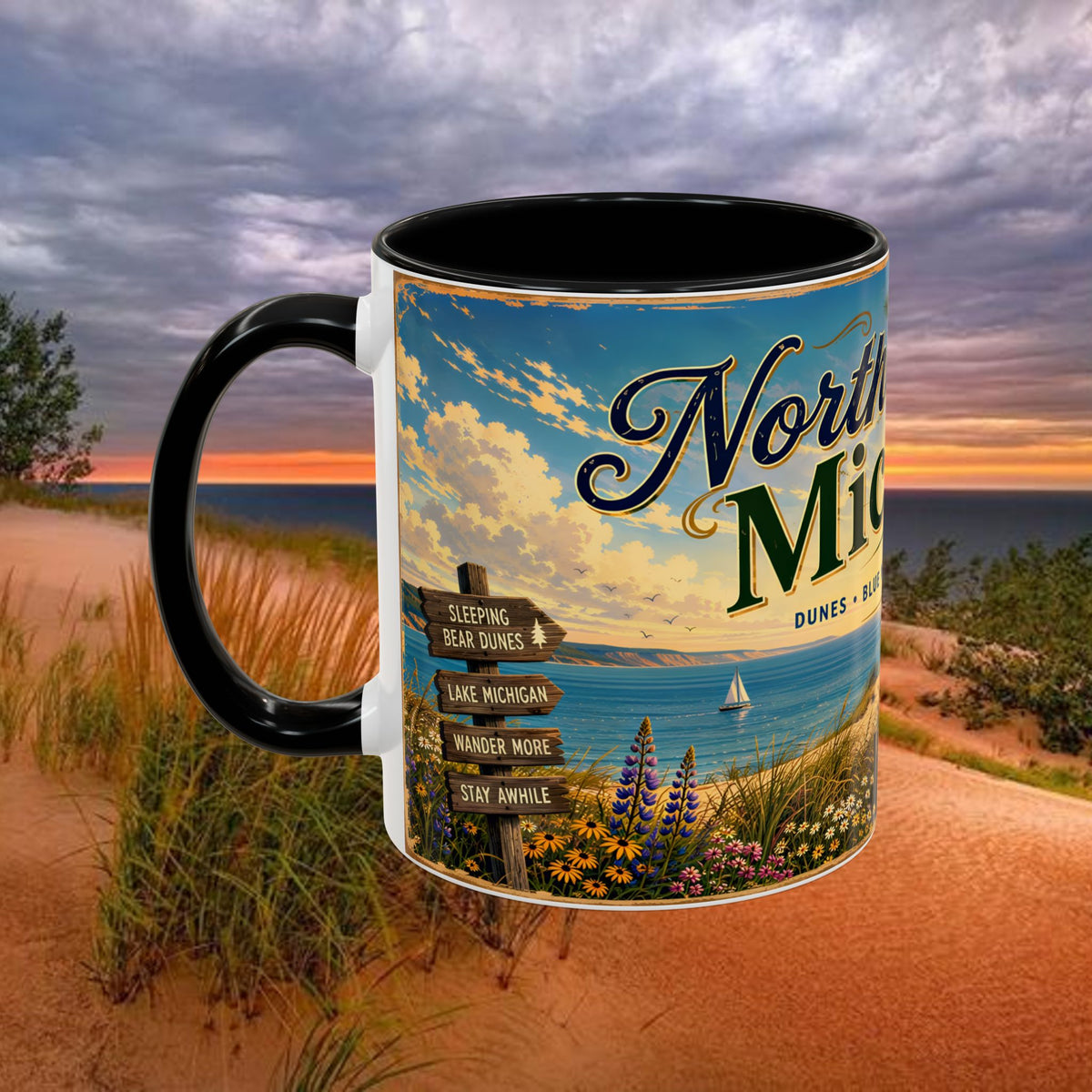 Northern Michigan Coffee Mug — Scenic Dunes Sunset Accent Mug (11/15oz)