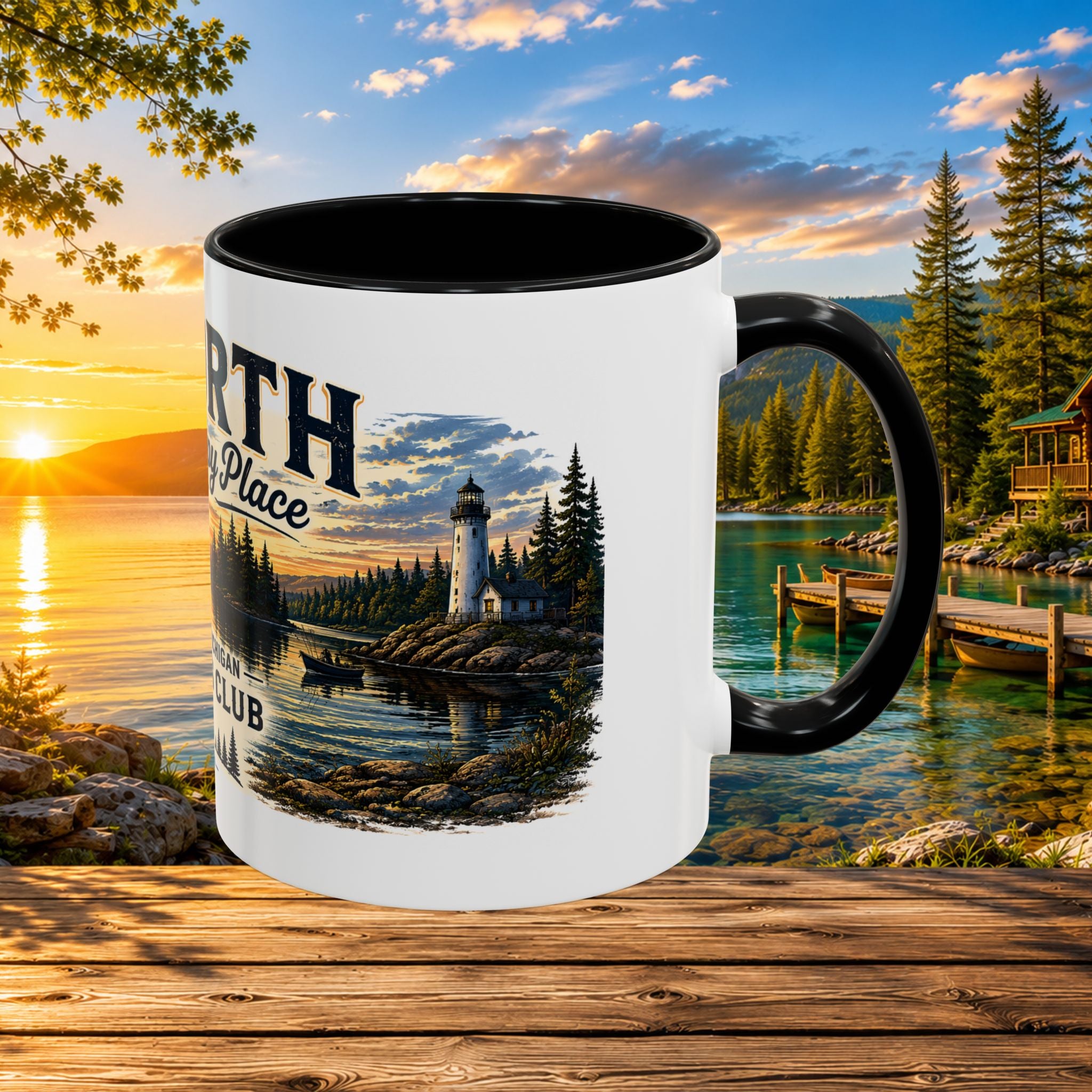 Up North Is My Happy Place Coffee Mug — Northern Michigan Scenic Accent Mug (11/15oz)