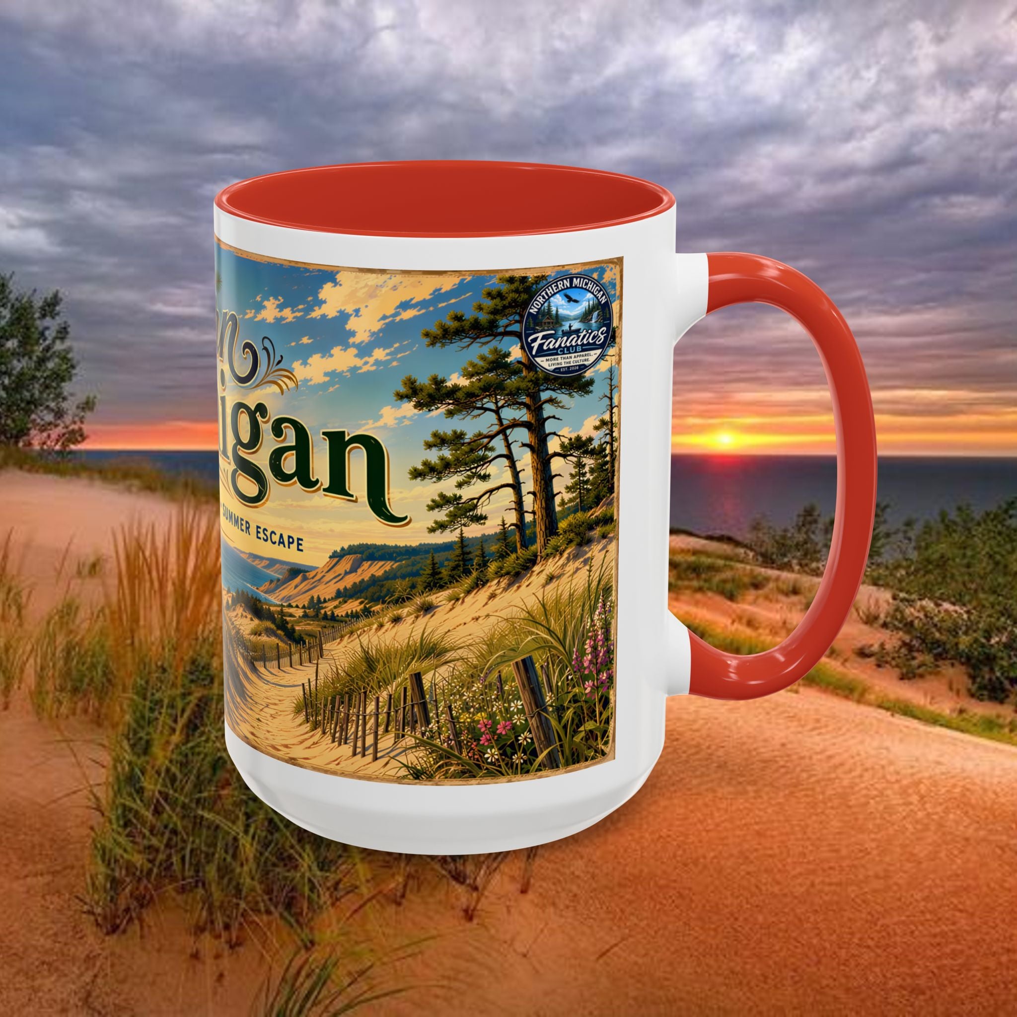 Northern Michigan Coffee Mug — Scenic Dunes Sunset Accent Mug (11/15oz)