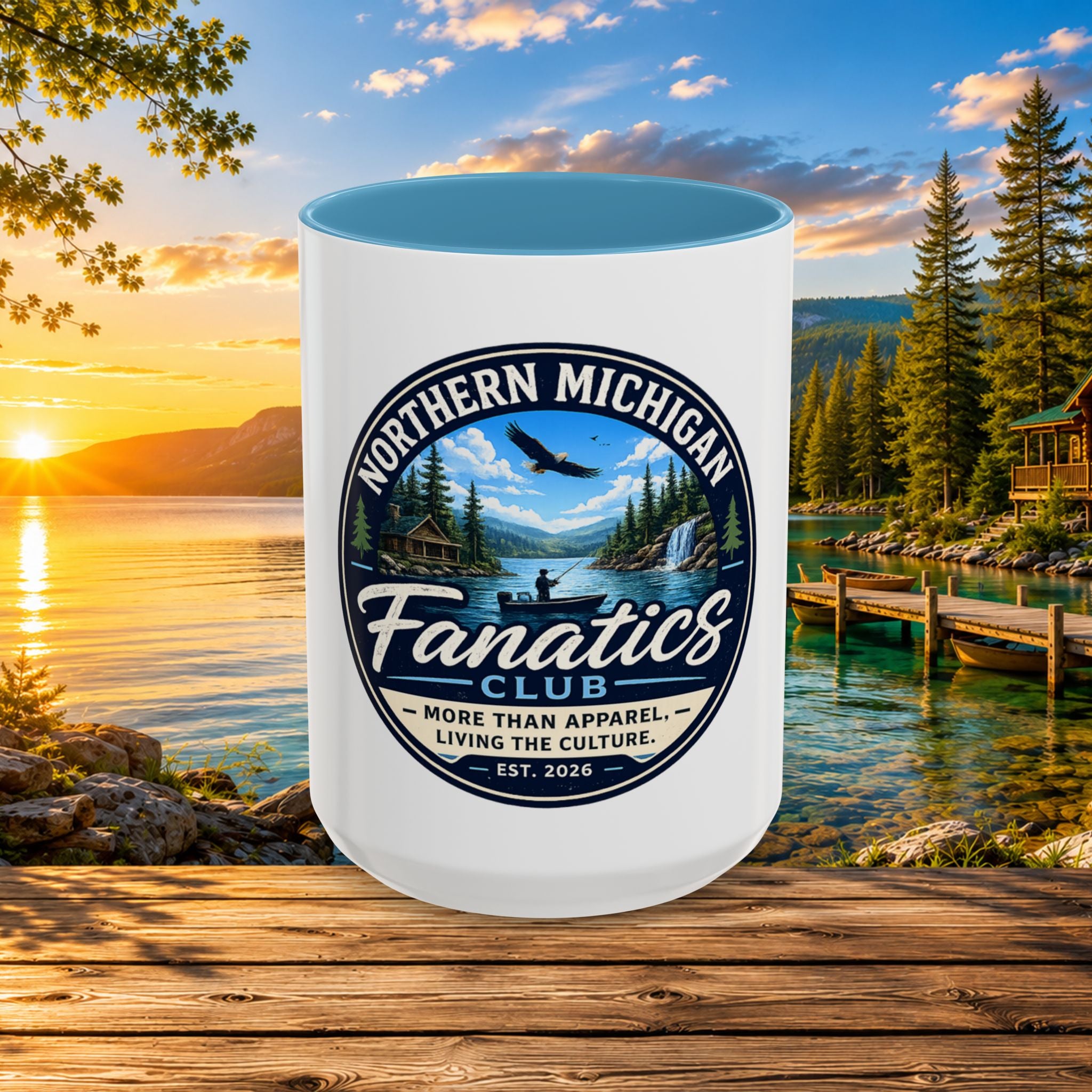 Northern Michigan Fanatics Club Coffee Mug – Scenic Lake Cabin Design (11/15oz)